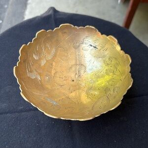 Vintage 5.5” Etched Design Brass Bowl from India